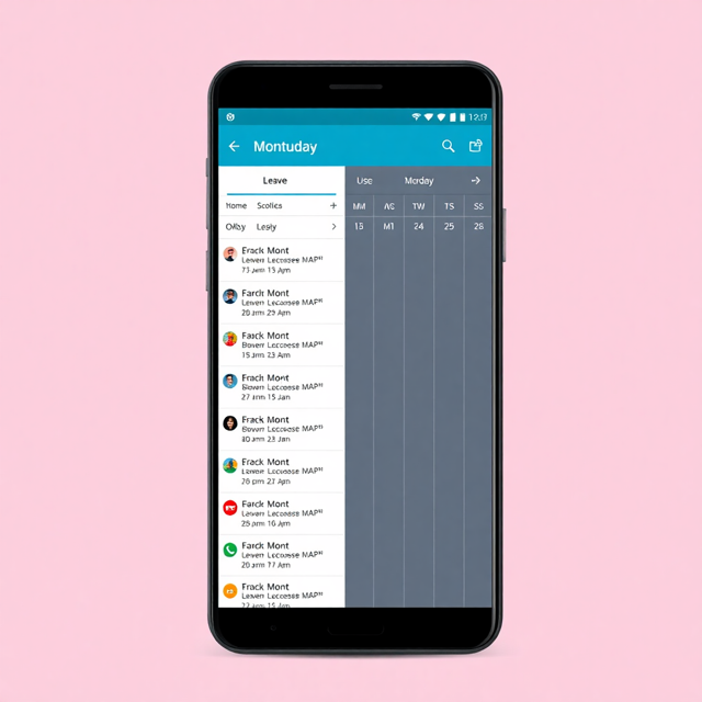 Mobile calendar view with leave schedules in Android material design
